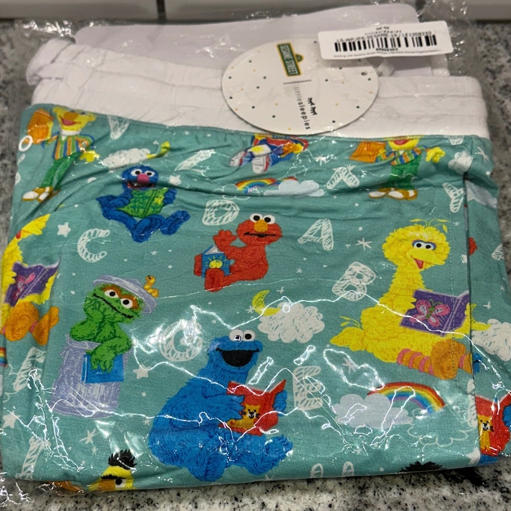 Little Sleepies Women Large Sesame Street Pajama Pants Teal Bamboo Viscose New - Picture 2 of 4